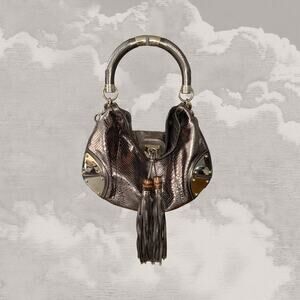 GUCCI Babouska Indy shoulder crossbody hobo bag 2-way bamboo Python tassel y2k